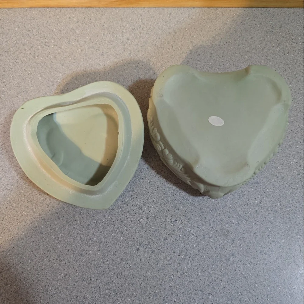 Vintage Victorian Cameo Trinket Box, Sage Green And Ivory Matte, Vanity Decor